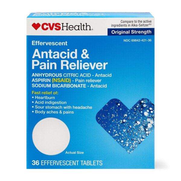 CVS Health Antacid & Pain Reliever Effervescent Tablets, Original Strength, 36 CT