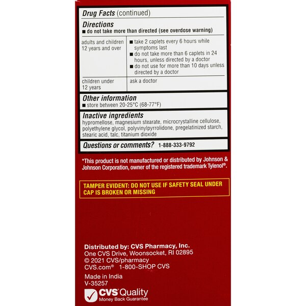 CVS Health Extra Strength Acetaminophen Pain Reliever & Fever Reducer 500mg Caplets