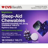 CVS Health Nighttime Sleep Aid Diphenhydramine HCI 25 MG Chewable Tablets, Grape, 18 CT, thumbnail image