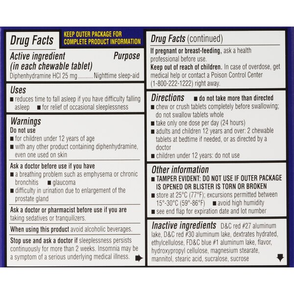 CVS Health Nighttime Sleep Aid Diphenhydramine HCI 25 MG Chewable Tablets, Grape, 18 CT