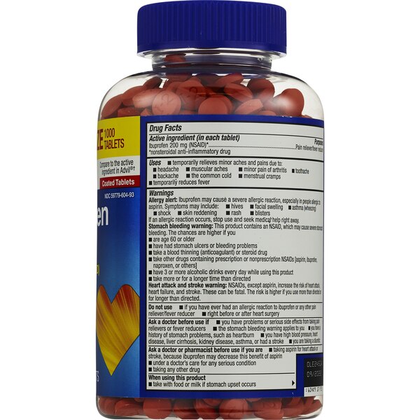 CVS Health Ibuprofen Pain Reliever & Fever Reducer (NSAID) 200 MG Coated Tablets, 1000 CT