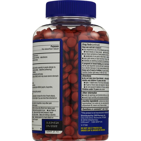 CVS Health Ibuprofen Pain Reliever & Fever Reducer (NSAID) 200 MG Coated Tablets, 1000 CT