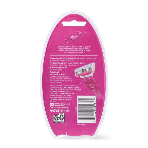 CVS Beauty 3-Blade Lavender Disposable Razors, 4 CT