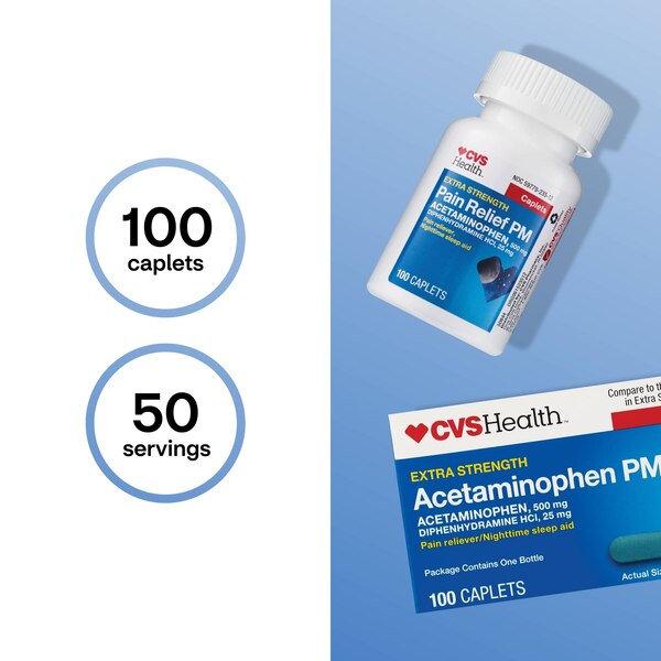 CVS Health Extra Stength Acetaminophen PM Pain Reliever & Nighttime Sleep-Aid Caplets