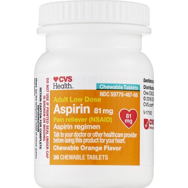CVS Health Adult Low Dose Aspirin 81 MG Chewable Tablets, Orange