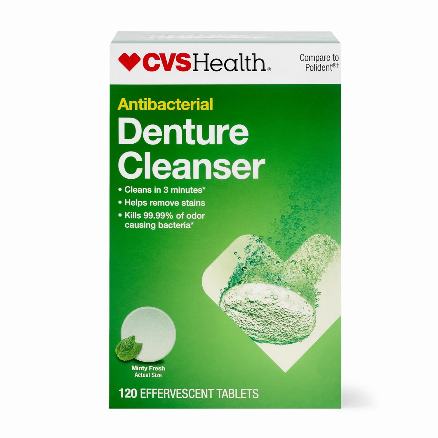 CVS Health - Tabletas para limpieza de dentadura postiza, 3 minutos, Minty Fresh