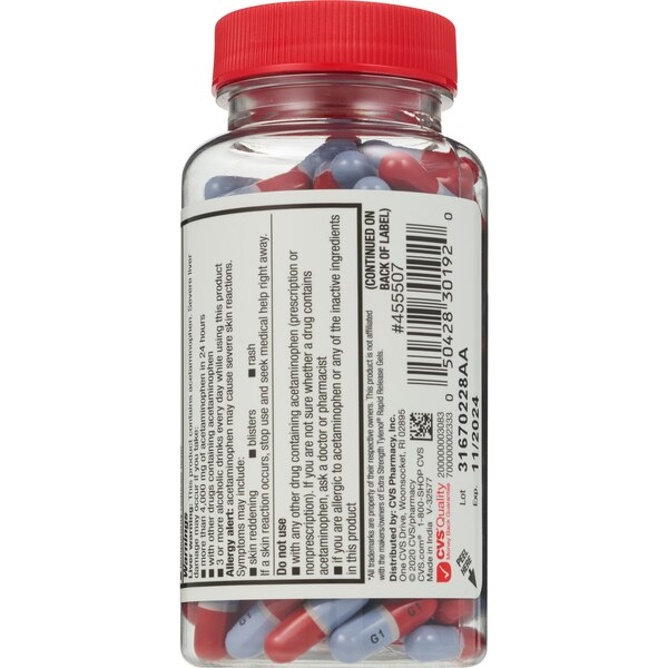 CVS Health Extra Strength Acetaminophen Pain Reliever & Fever Reducer 500 MG Gelcaps