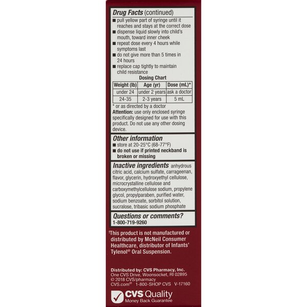 CVS Health Infants' Acetaminophen Pain Reliever & Fever Reducer Oral Suspension, Cherry, 2 FL OZ