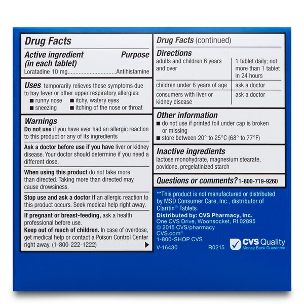 CVS Health 24HR Non Drowsy Allergy Relief Loratadine Tablets