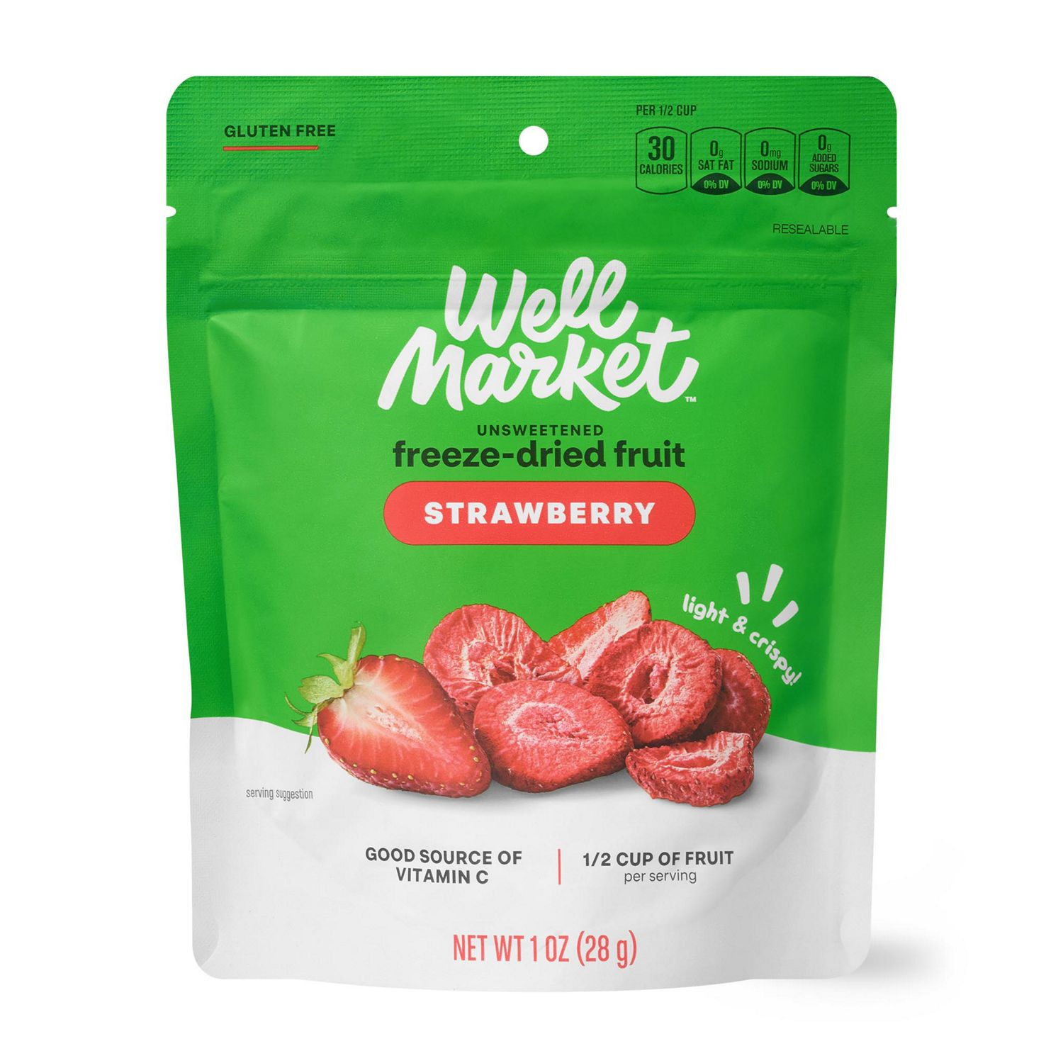 Well Market, Unsweetened Freeze-Dried Strawberries, 1 oz