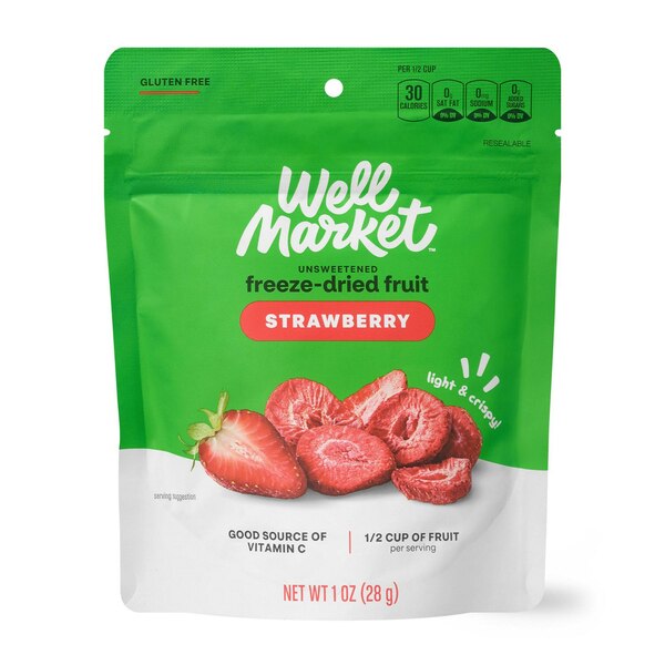 Well Market, Unsweetened Freeze-Dried Strawberries, 1 oz