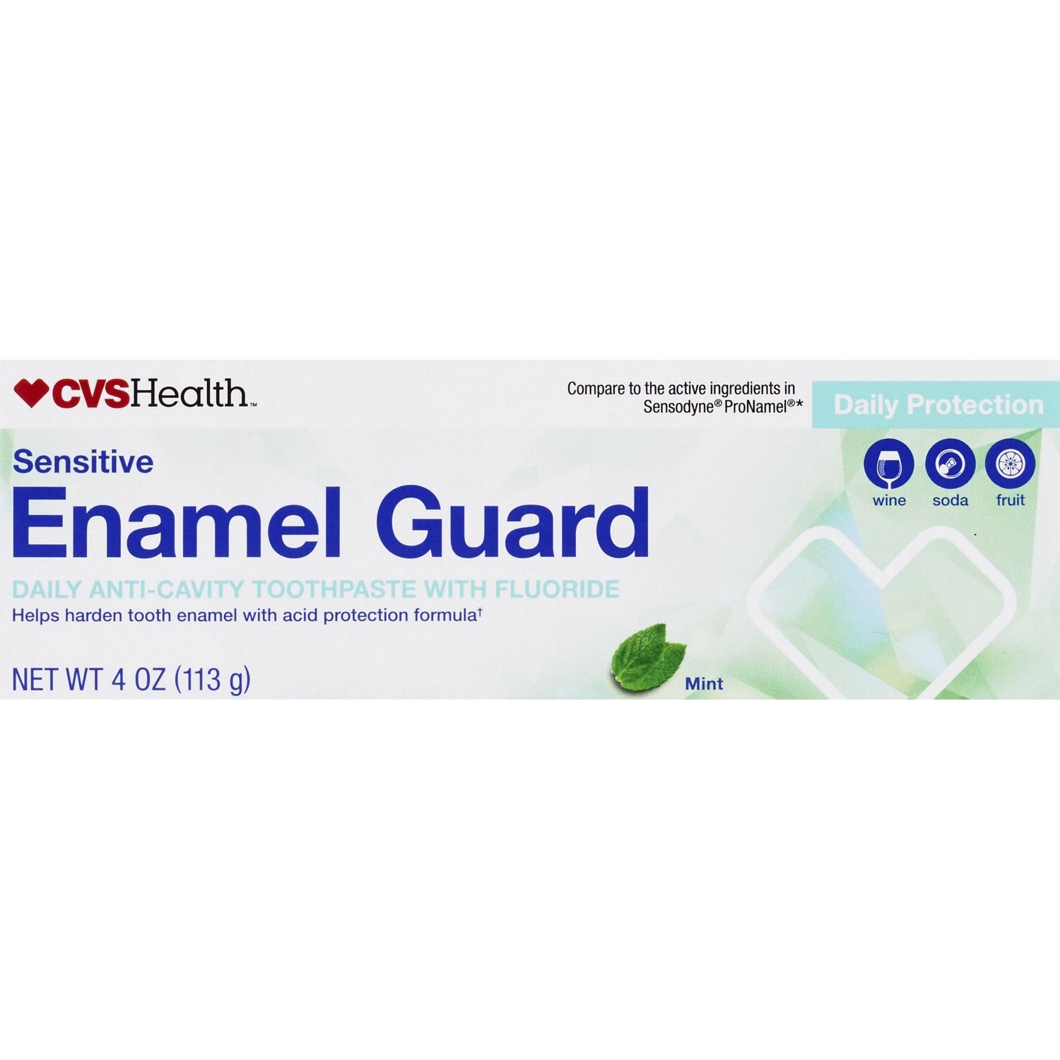CVS Sensitive Enamel Guard Anti-Cavity Fluoride Toothpaste, Mint, 4 OZ