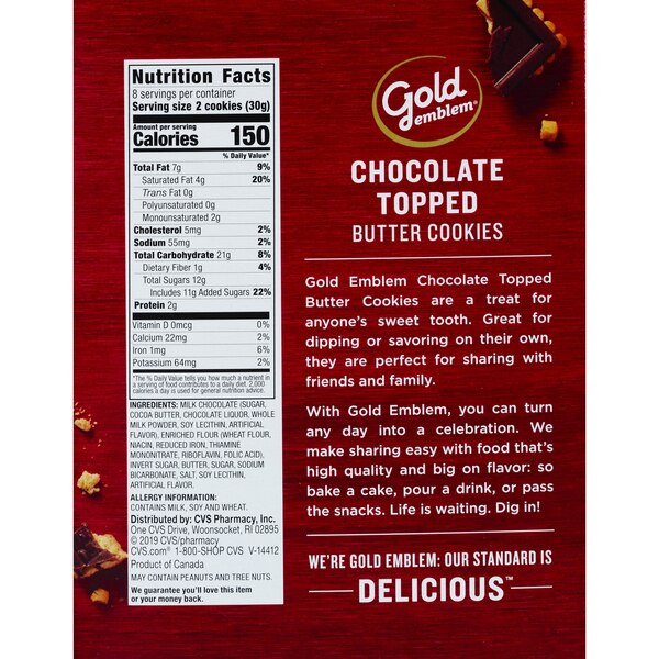 Gold Emblem Milk Chocolate Topped Butter Cookies, 8.4 oz