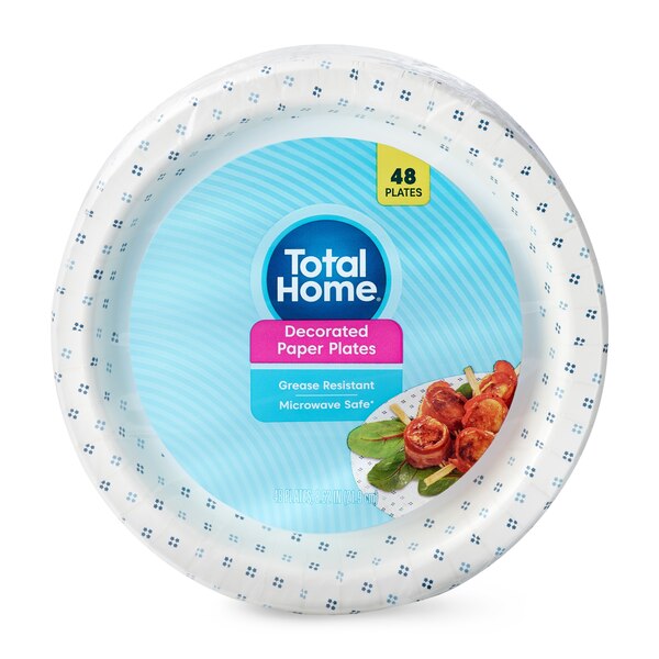 Total Home Decorated Paper Plates, 8.75 in, 48 ct