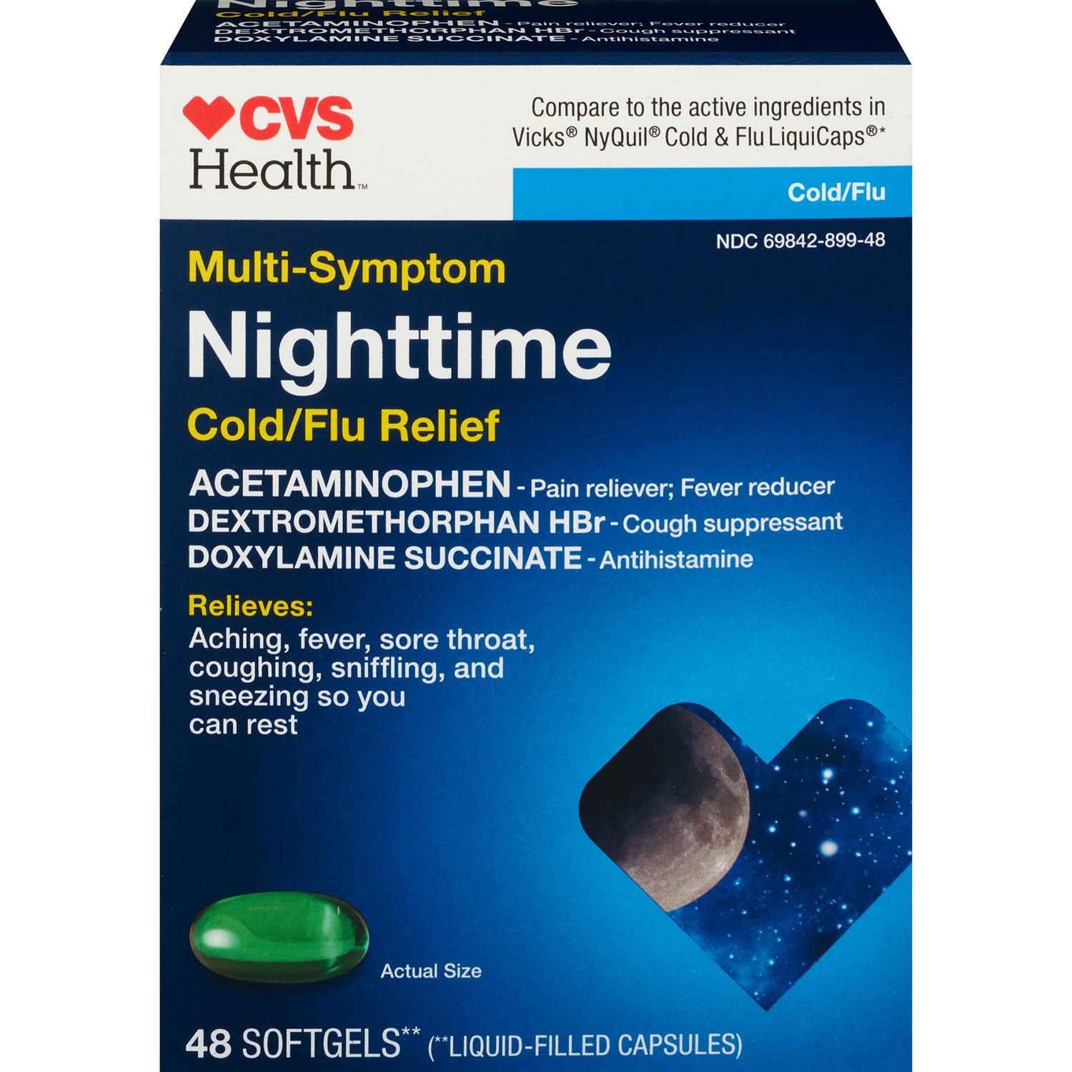 CVS Health - Cápsulas blandas para el alivio del resfriado/gripe, múltiples síntomas, para uso nocturno