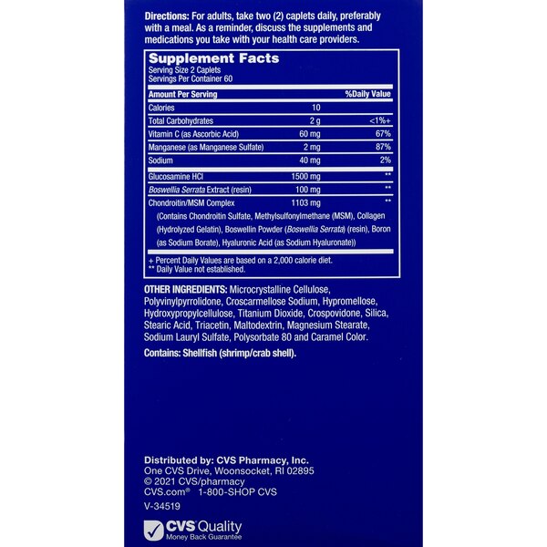 CVS Health Glucosamine Chondroitin with MSM Caplets