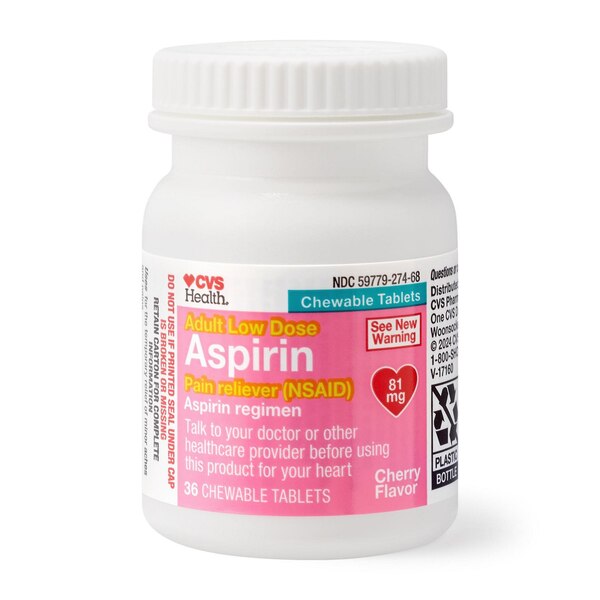 CVS Health Adult Low Dose Aspirin 81 MG Chewable Tablets, Cherry