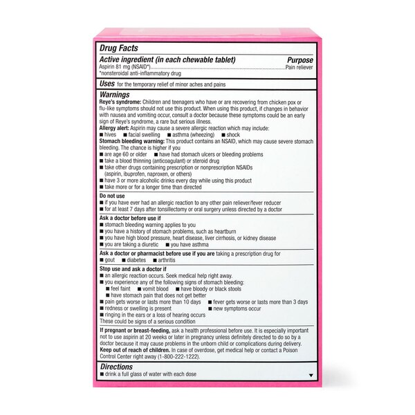 CVS Health Adult Low Dose Aspirin 81 MG Chewable Tablets, Cherry