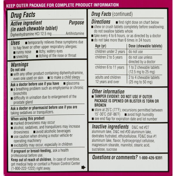CVS Health Children's Allergy Relief Diphenhydramine HCl Chewable Antihistamine Tablets