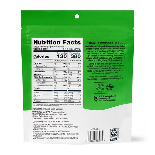 Well Market Organic Unsweetened Dried Mangoes, 4 oz