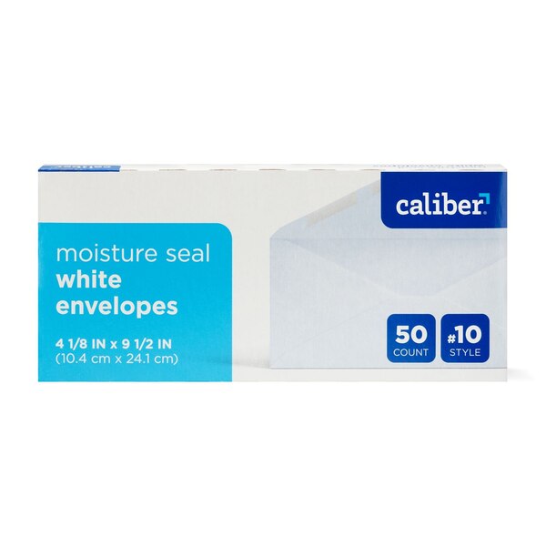 Caliber Plain White Moisture Seal Envelopes, 50 ct