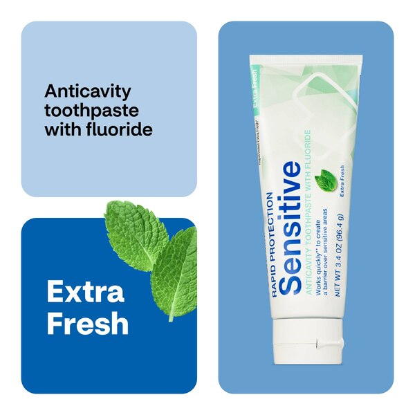 CVS Health Rapid Protection Sensitive Anticavity Fluoride Toothpaste, Extra Fresh, 3.4 OZ
