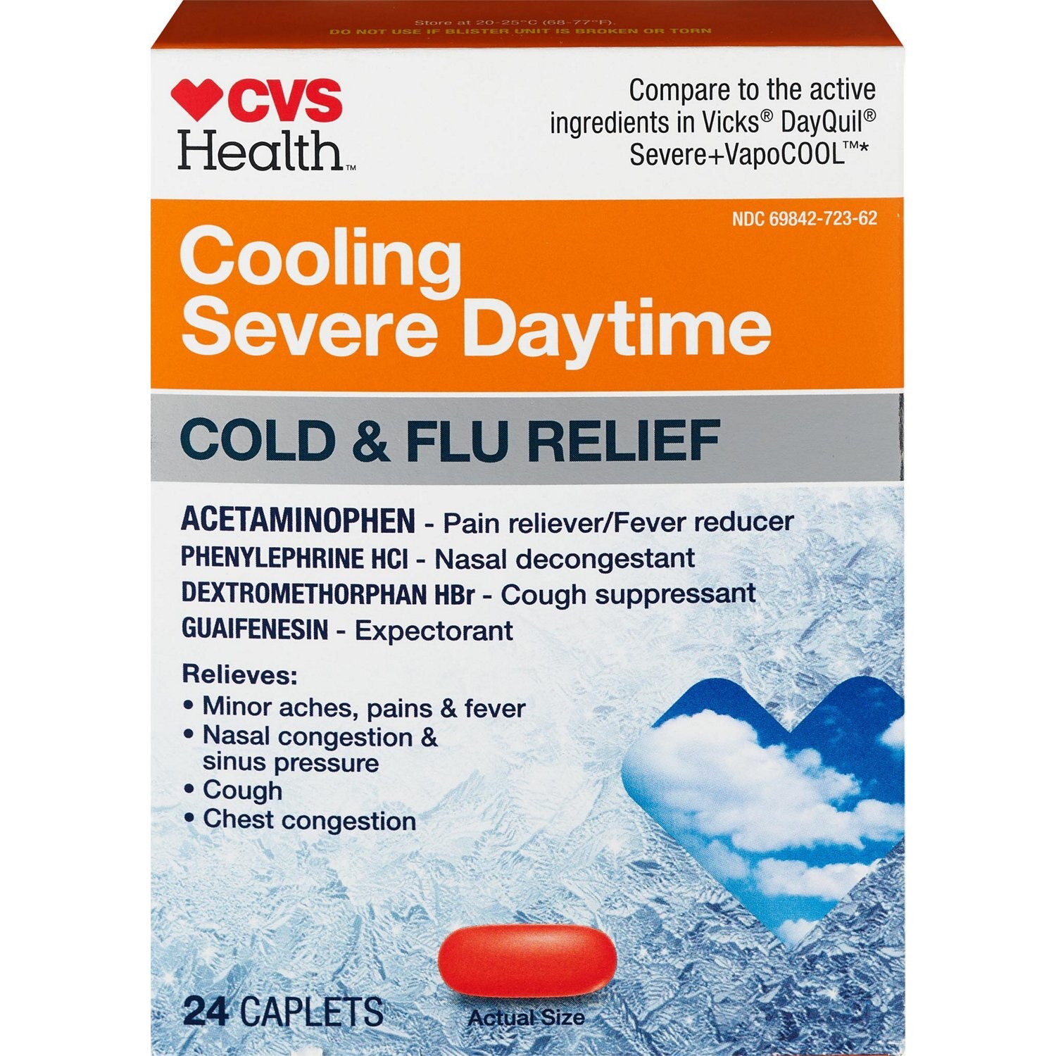 CVS Cooling Severe Daytime Cold & Flu Relief Caplets, 24 CT