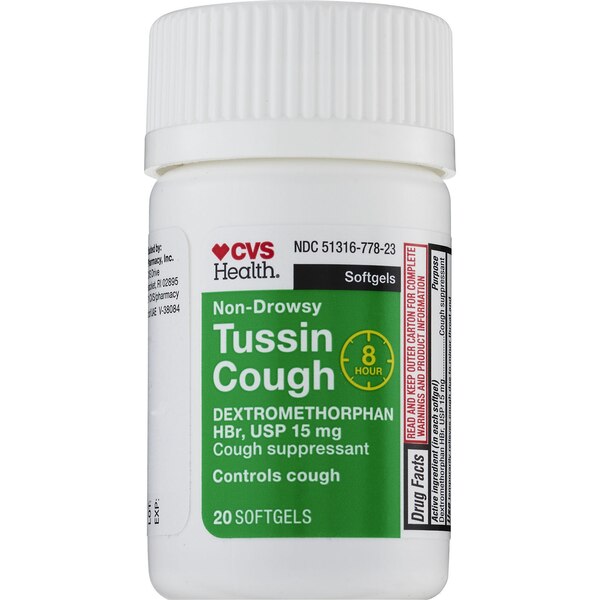 CVS Health 8HR Non Drowsy Tussin Cough Suppressant Relief, 20 CT