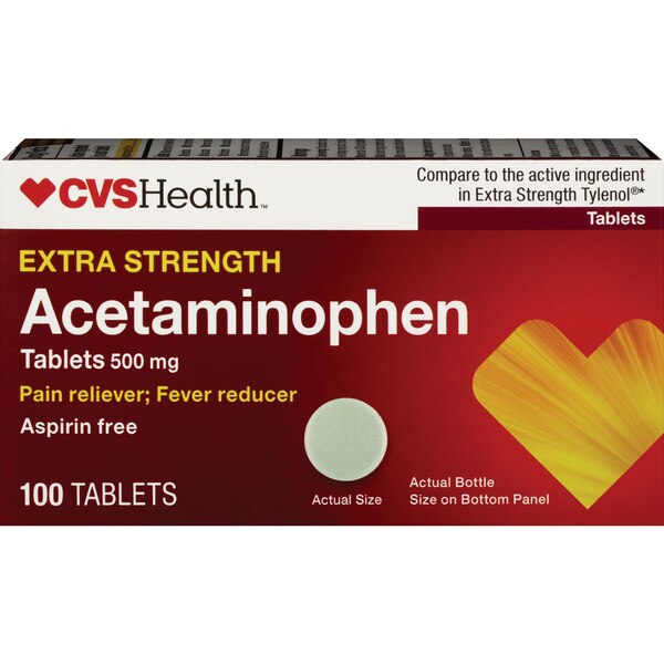 CVS Health Extra Strength Acetaminophen Pain Reliever & Fever Reducer 500 MG Tablets, 100 CT