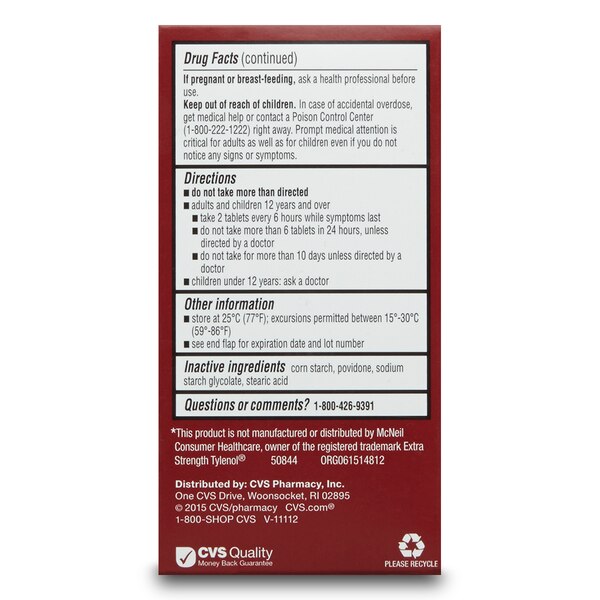 CVS Health Extra Strength Acetaminophen Pain Reliever & Fever Reducer 500 MG Tablets, 100 CT