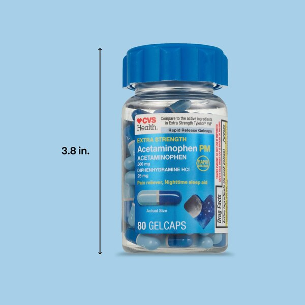 CVS Health Extra Stength Acetaminophen PM Pain Reliever & Nighttime Sleep-Aid Gelcaps, 80 CT