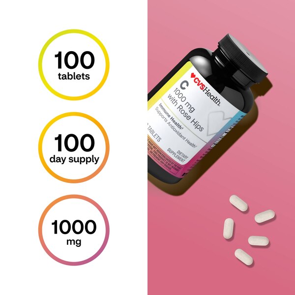 CVS Health Vitamin C with Rose Hips Tablets, 100 CT