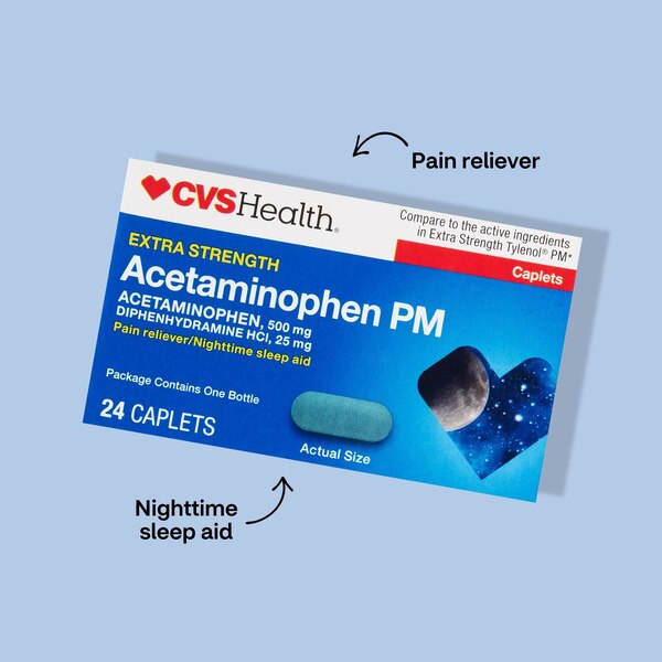 CVS Health Extra Stength Acetaminophen PM Pain Reliever & Nighttime Sleep-Aid Caplets