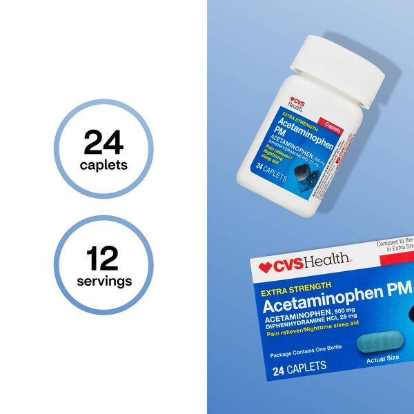 CVS Health Extra Stength Acetaminophen PM Pain Reliever & Nighttime Sleep-Aid Caplets