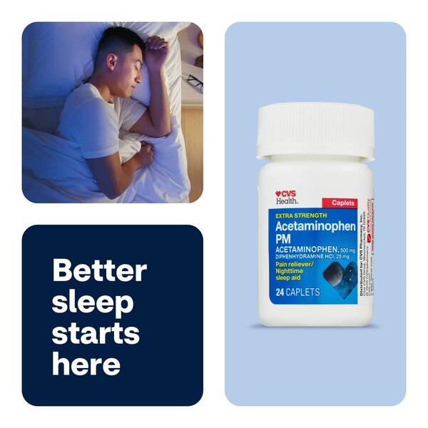 CVS Health Extra Stength Acetaminophen PM Pain Reliever & Nighttime Sleep-Aid Caplets