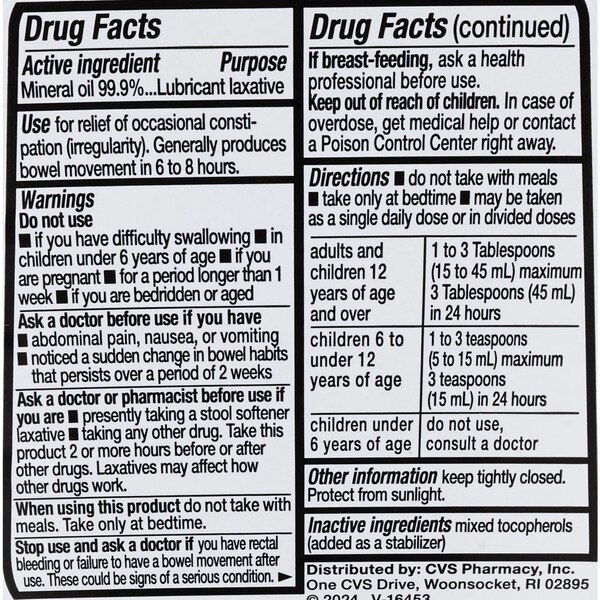 CVS Health Mineral Oil USP Lubricant Laxative
