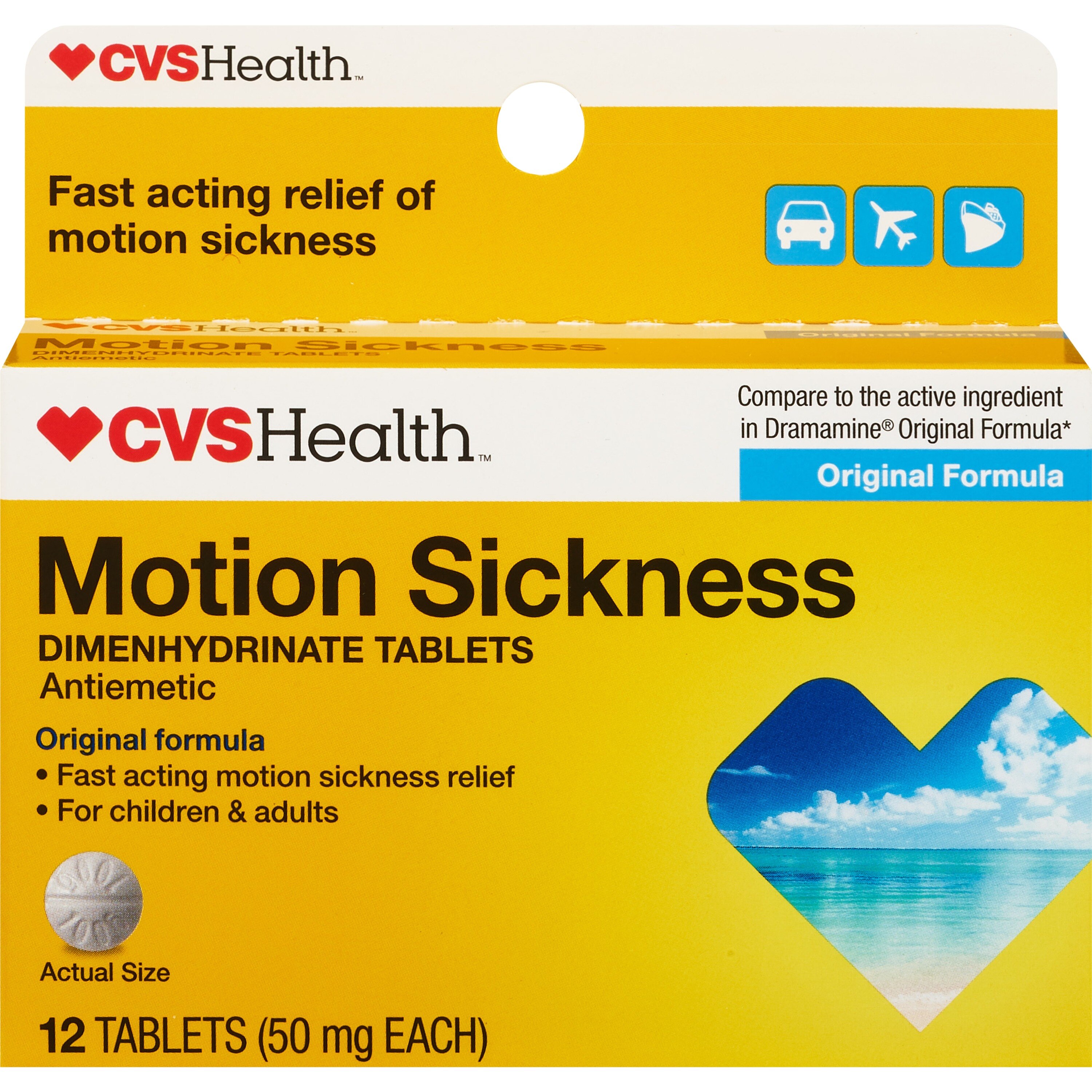 CVS Health - Tabletas para mareos por movimiento, fórmula original