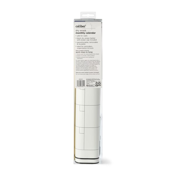 Caliber Peel & Stick Dry Erase Monthly Calendar, White