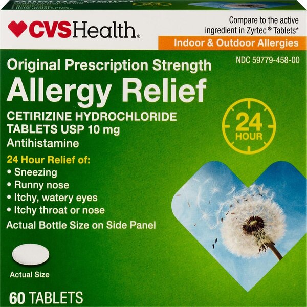 CVS Health 24HR Allergy Relief Tablets, 10mg Cetirizine HCl