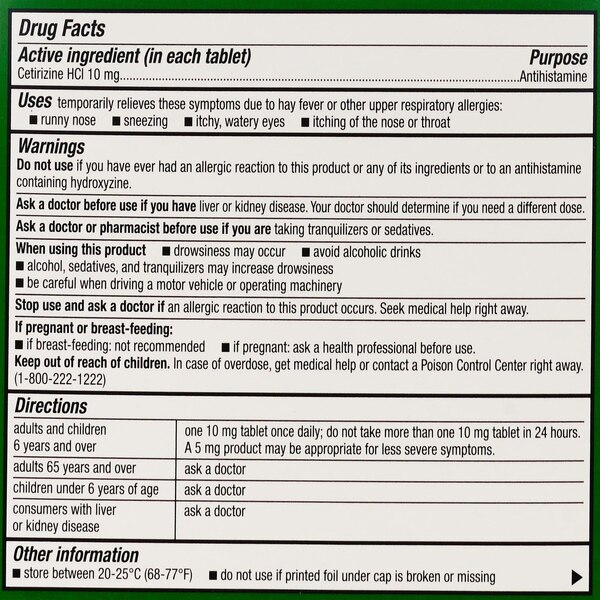 CVS Health 24HR Allergy Relief Tablets, 10mg Cetirizine HCl