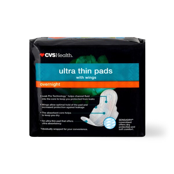 CVS Health Ultra Thin Pads with Wings, Overnight