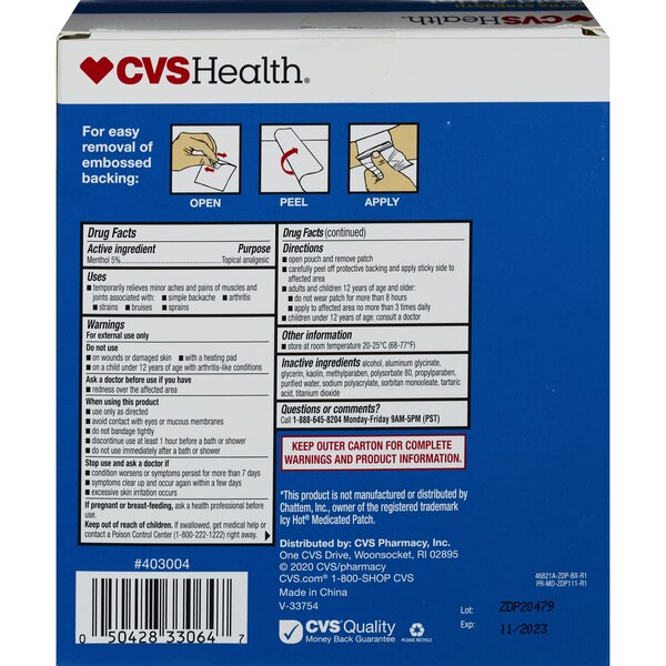 CVS Health Extra Strength Cold & Hot Medicated Patches, Large, 5 CT