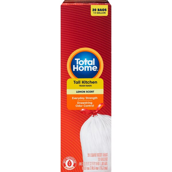 Total Home Drawstring Tall Kitchen Trash Bags, Odor Control