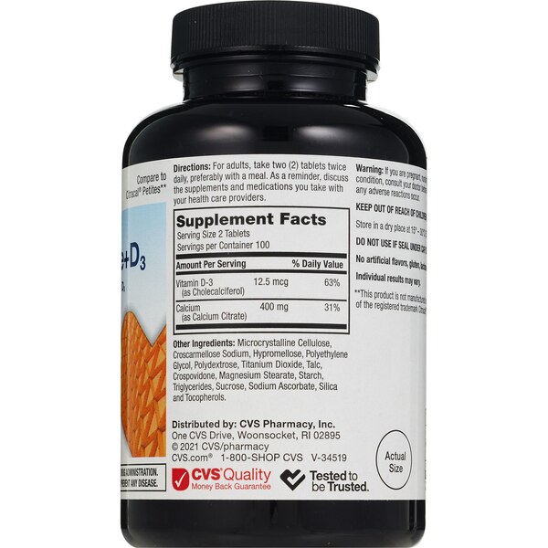 CVS Health Calcium Citrate + D3 Tablets, 200 CT