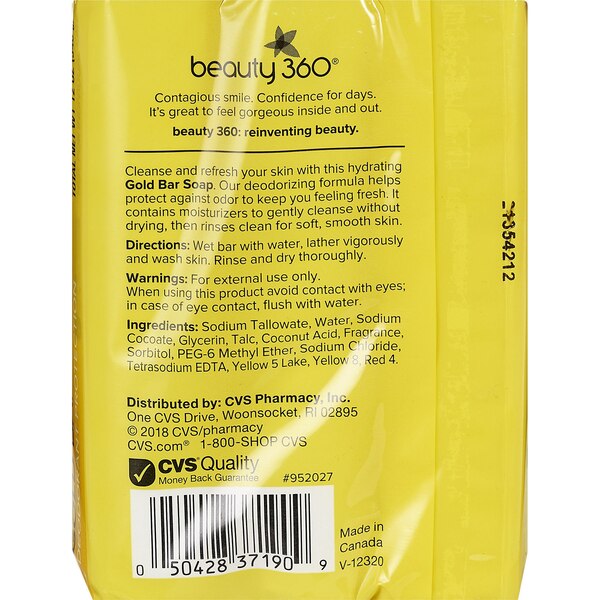 Beauty 360 Gold Bar Soap Deodorant Protection, 3/Pack