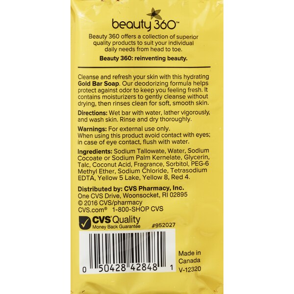 Beauty 360 Gold Bar Soap Deodorant Protection, 3/Pack