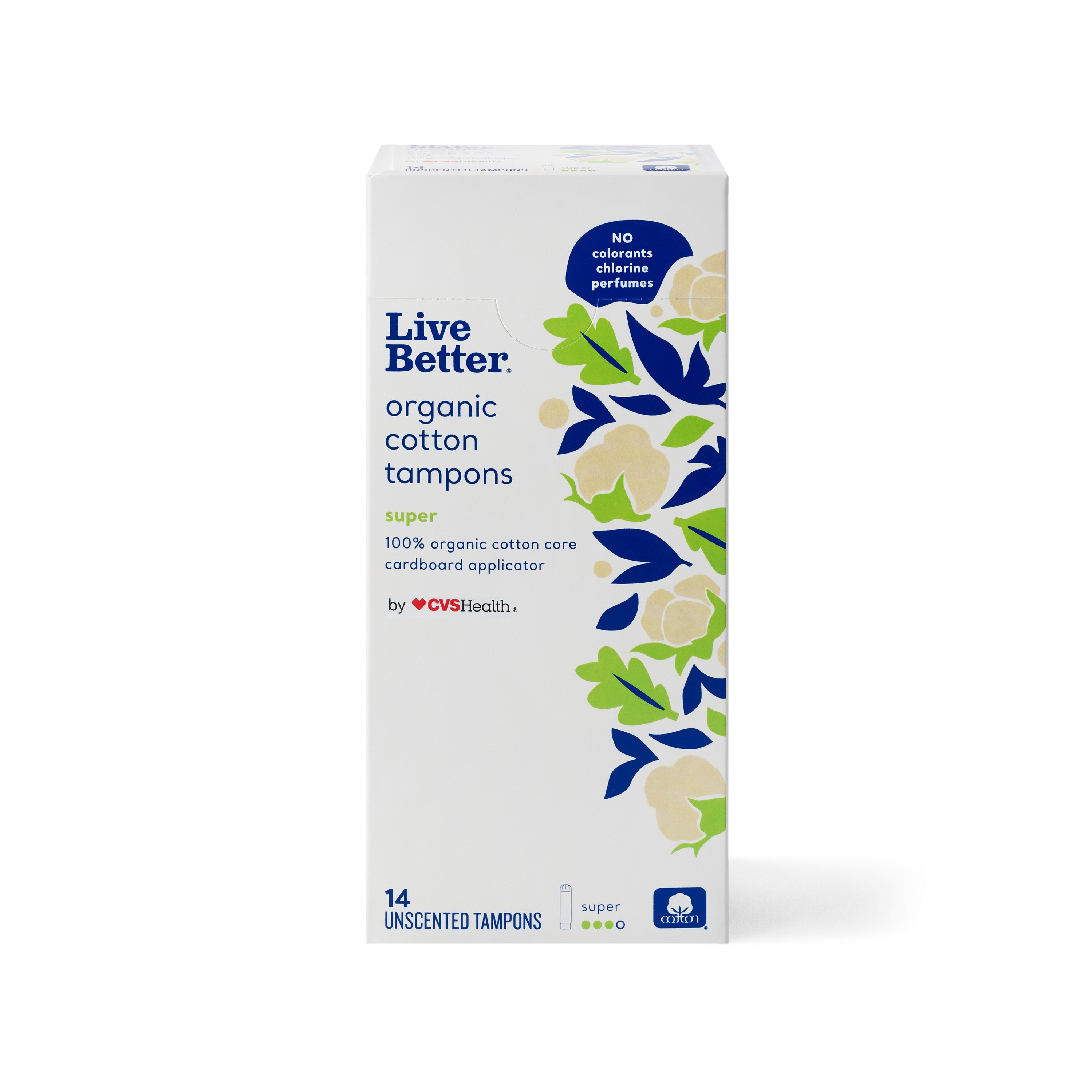 CVS Live Better Organic Cotton Tampons with Cardboard Applicator, Super, 16 CT