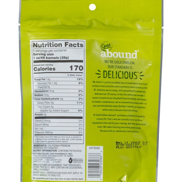Gold Emblem Abound Unsalted Pistachio Kernels, 5 oz
