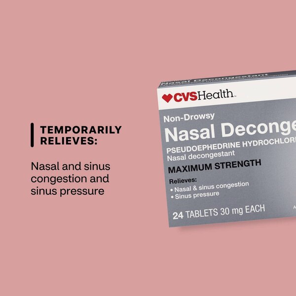 CVS Health Nasal Decongestant Pseudoephedrine HCl 30 mg Tablets, Non-Drowsy