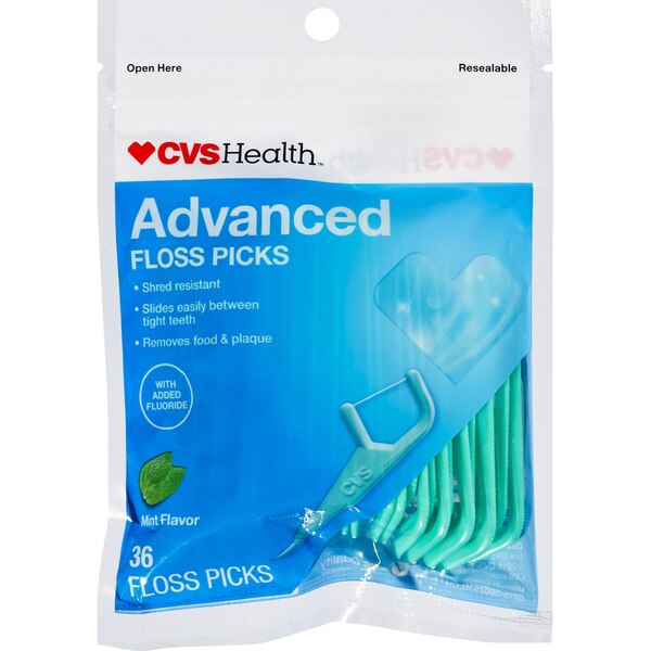 CVS Health Advanced Floss Picks, Mint, 36 CT